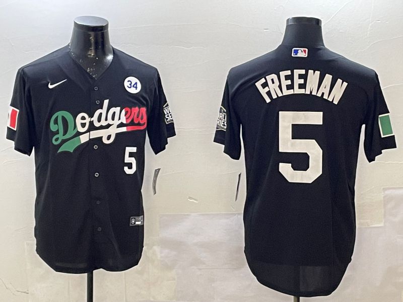 Men Los Angeles Dodgers 5 Freeman Black Fashion 2025 Nike MLB Jersey style 2